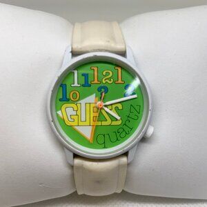 Vintage Guess 1988 women watch white tone 30mm multicolored dial quartz running